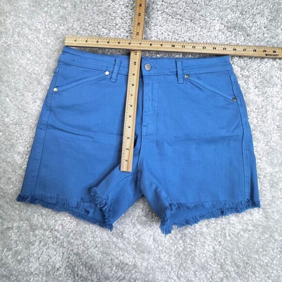 Judy Blue Garment Dyed Sky Blue Fray Denim Shorts Shield Pockets - Picture 8 of 11